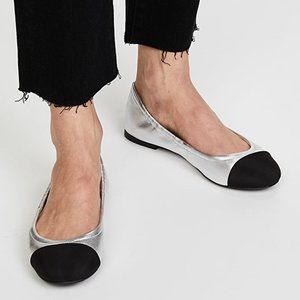 SAM ENDELMAN cap toe ballet flats dark grey/ black